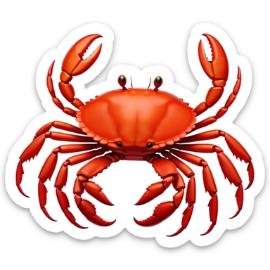 Cinematic Noble Red Crab Portrait Emoji, Poised and commanding, with a sturdy, angular exoskeleton of vivid scarlet red and sharply defined pincers, deep-set, intense eyes on stalks, Simplified yet sharp and sophisticated features, highly detailed, glowing with a soft, oceanic glow, high shine, intelligent and formidable, stylized with an air of coastal authority, focused and alert, soft glowing outline, capturing the essence of a watchful crustacean guardian that appears ready to scuttle out of the screen with determined power! sticker