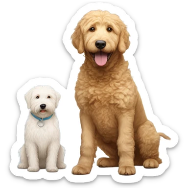 Golden doodle named Apollo and white pitbull named ice sticker