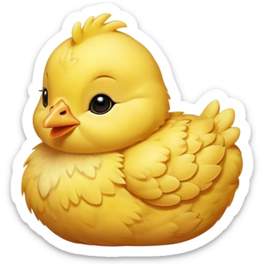 Meme-Worthy Cute Sleeping Yellow Baby Chicken Portrait Emoji, Head resting peacefully with a contented smile, showcasing a delightfully tiny build and a luxuriously soft bright yellow downy coat, eyes shut in a serene, restful nap, Simplified yet hilariously adorable features, highly detailed, glowing with a soft, drowsy light, high shine, relaxed and utterly lovable, stylized with an air of playful laziness, bright and heartwarming, soft glowing outline, capturing the essence of a comically sleepy chick, so meme-worthy it feels like it could instantly become the next viral sensation of adorable slumber! sticker