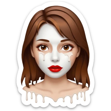 Brown Hair Woman , white paint , drip, face, hot sticker