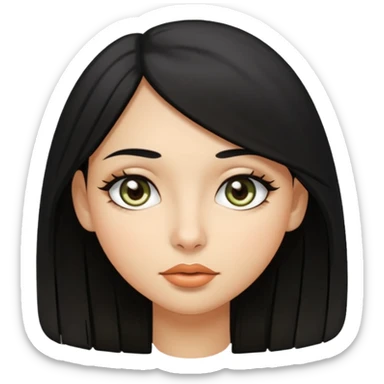 girl with medium long hair black hair black eyes almond olive skin stone small lips sticker
