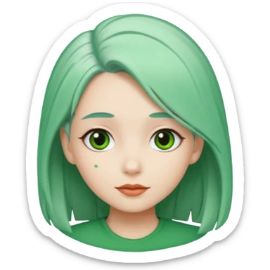 girl with green hair clip, white hair. sticker