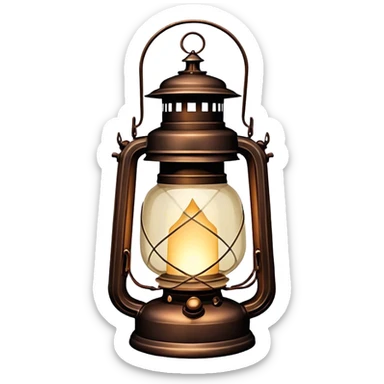 Cinematic Realistic Lantern, an old-fashioned glass lantern with a warm flickering glow, delicate details on the metal handle, softly illuminating the surrounding darkness, glowing with a comforting and nostalgic charm. sticker