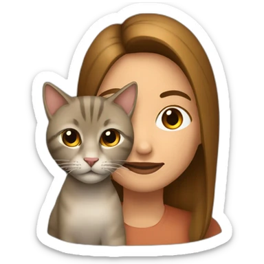 Mujer con pelo largo color castaño junto a un gato rayado sticker