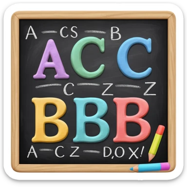 preschool blackboard with letters A, B, and C written in colorful chalk sticker