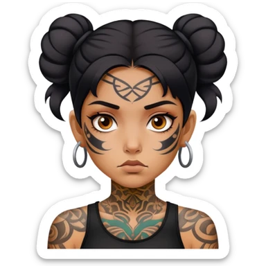 girl with bold face tattoos, serious expression sticker