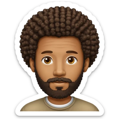 Medium brown skin man with beard and a curly small Afro fade sticker