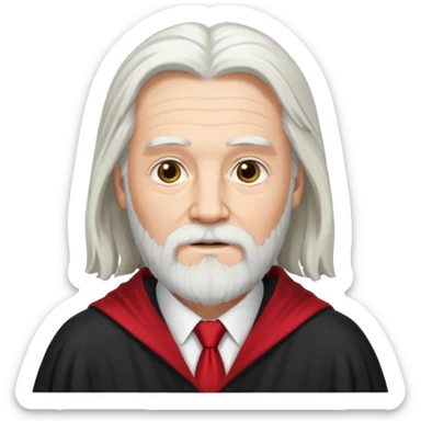 An older man with long white hair and beard, wearing a red tie and robe (possibly inspired by Dumbledore). sticker
