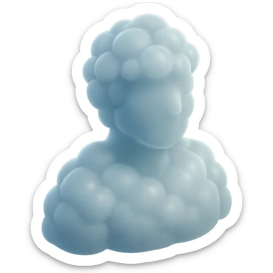 person made entirely of white fluffy convex clouds, shoulders up, front view, matte glass style sticker