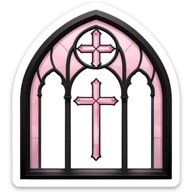 Black Gothic architecture window with light pink and a cross sticker