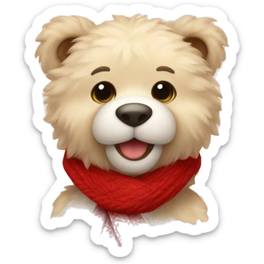 Fluffy Teddy with red autumn scarf sticker