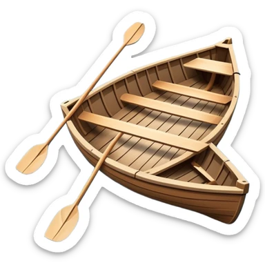 small wooden rowboat with oars floating on calm water sticker
