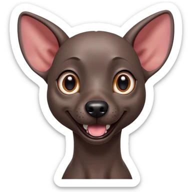 Cinematic Comical Xoloitzcuintle dog Portrait Emoji, Head tilted dramatically with an exaggeratedly amused expression, featuring smooth, hairless ebony skin with pronounced wrinkles and wide, expressive dark eyes filled with playful disbelief, Simplified yet hilariously expressive features, highly detailed, glowing with a slightly sassy glow, high shine, dramatic yet playful, stylized with an air of cheeky mischief, bright and endearing, soft glowing outline, capturing the essence of a spirited and over-the-top companion, so meme-worthy it feels like it could side-eye its way into internet fame instantly! sticker