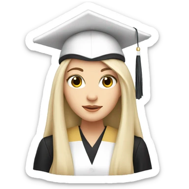 A white girl with black long hair wearing a graduation uniform with a hat on her head  sticker