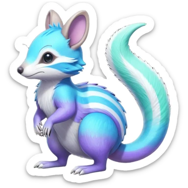 Iridescent Neon Green-Cyan-Blue-Purple-gradients Minccino-Numbat-Sergal-fusion-hybrid-animal-creature, full body sticker