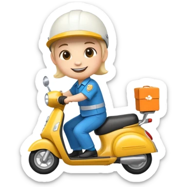 Vanilla mascot driving scooter working as delivery guy  sticker