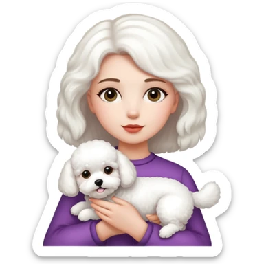 A girl holding a bichon sticker