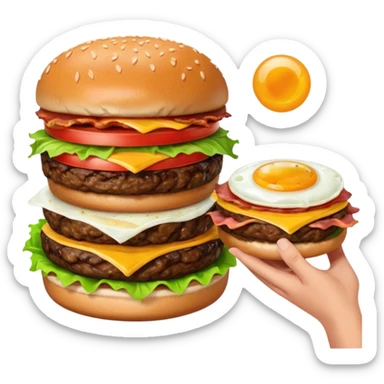 can you make me a breakfast item mixed into a lunch item? so like half burger half breakfast sandwhich. can you make the half be vertical so left side is breakfast sandwhich and right side is a burger sticker