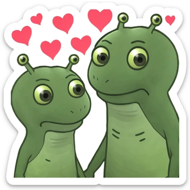 couple of aliens with hearts sticker