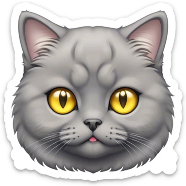 Cinematic Adorable Fluffy Grey Scottish Fold Cat Portrait Emoji, Adorable folded ears perched atop its soft, round head, head tilted cutely with big, sparkling yellow eyes, soft grey fur with darker points on the ears, face, and paws, Simplified yet irresistibly adorable features, highly detailed, glowing with a soft, warm glow, high shine, affectionate and playful, stylized with a touch of whimsy, bright and endearing, soft glowing outline, capturing the essence of a curious and loving kitten with the signature charm of a Scottish Fold's unique folded ears, so cute it feels like it could leap out of the screen and snuggle up for a cuddle! sticker