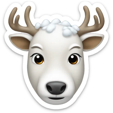 White reindeer with snow on antlers sticker