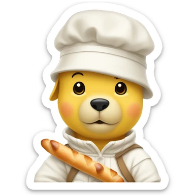 white winnie the pooh, parisien style with beret on hair and baguette on arms sticker