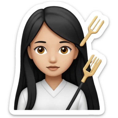 A girl in white with black long straight hair with hairclip and light brown skin sticker