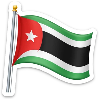 A horizontal tricolour flag of red, white, and black; charged with two green stars at the centre. sticker