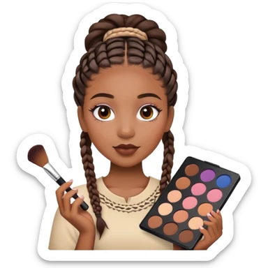 black girl with braids holding makeup pallette sticker