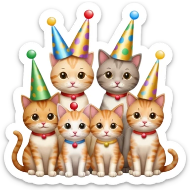 3 cats and a kitten at a birthday party sticker