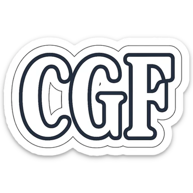 Discord emote, 'CGF' in a classic font, white fill, thick white outline, centered, high contrast, transparent background, 128x128 sticker