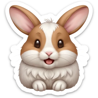 Cinematic Cute Yawning White and Brown Rabbit Portrait Emoji, Head tilted slightly with a dramatic, wide-open yawn, showcasing a soft, patterned fur with crisp white and warm brown patches, floppy ears slightly drooping, round eyes barely open in drowsy contentment, Simplified yet irresistibly adorable features, highly detailed, glowing with a soft, cozy glow, high shine, relaxed yet expressive, stylized with a touch of whimsy, bright and endearing, soft glowing outline, capturing the essence of a sleepy yet affectionate bunny, so drowsy it feels like it could stretch out of the screen and curl up for a nap! sticker