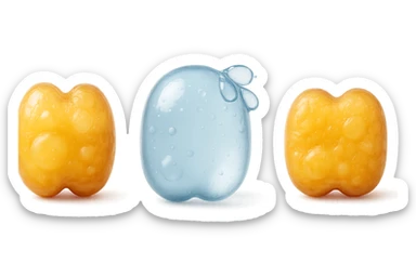 il processo di una cellula adiposa che si sgonfia, si gonfia di acqua e infine si appiattisce, 3d iperrealistica 4k, sfondo bianco sticker