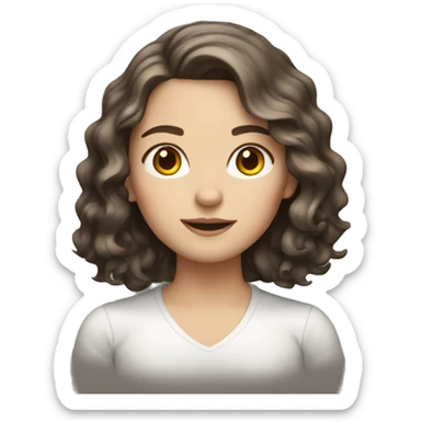 
a white girl with shoulder length wavy dark brown hair sticker