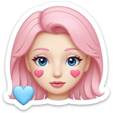 Coquette wink emoji, long eyelashes, heart-shaped blush, soft pastel pink and blue palette, glossy finish, transparent background



 sticker