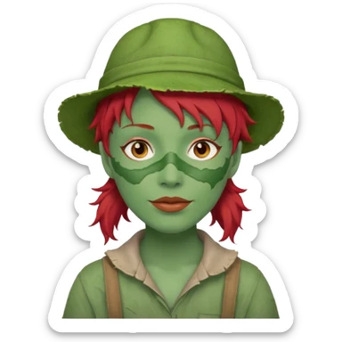 messy green full face green clay mask and tourist hat red hair  sticker