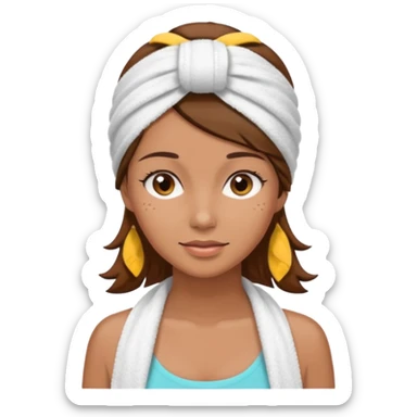 rosto de uma mulher com uma faixa de toalha no cabelo castanho sticker