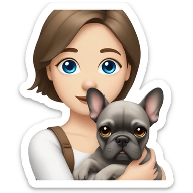 grey french bulldog blue eyes and A girl with brown hair hugging sticker