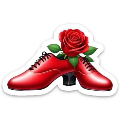 Icon for Ballroom Dancing: a pair of ballroom dance shoes, a rose, a dance floor, and a shining spotlight. The icon should represent the elegance and atmosphere of ballroom dancing, focusing on the tools and setting of the dance. Transparent background. sticker