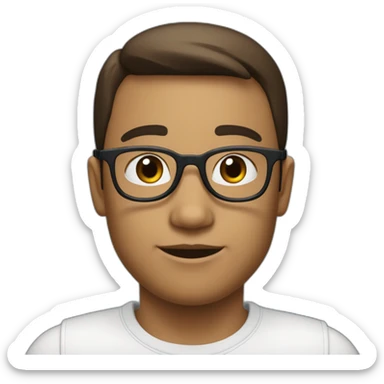 Garçon Français de couleur de peau blanche de 9 ans brun avec cheveux lisses et lunettes bleu et noir sticker