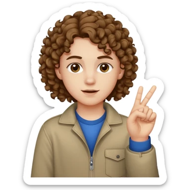 Pale young teenager with curly brown hair giving middle finger sticker