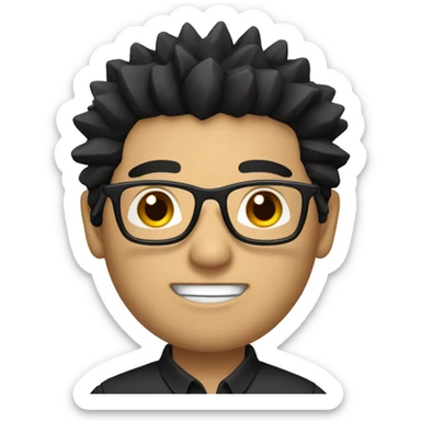 chinese man with glasses, spiky black hair, smart shirt. sticker