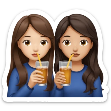 Two girls drinking they’re both Asian but one has wavy brown hair and the other has long straight dark hair sticker
