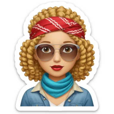 curly hair women killing looks with bandana & sunglass sticker