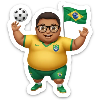make an guy called pedro who is dancing with a football and playing brazzilian phonk and hee has glasses and is obese and make it look like hes listening to brazzilian phonk so it has a brazil flag and text saying phonk on it and give him demon laser eyes phonk demon tuff boii  sus phonk brazilo! sticker