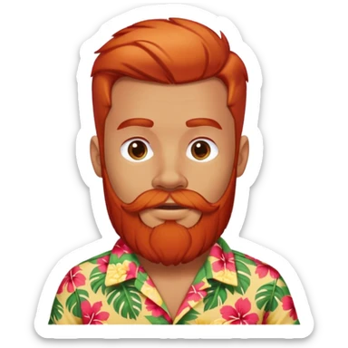 a man in a Hawaiian shirt, blond, about 45 with a red beard.  sticker
