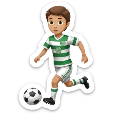 Brown hair 6 years old white boy footballer RUNNING playing soccer wearing CELTIC  UNIFORM  has white stripes ) # 17 in the jersey !  sticker