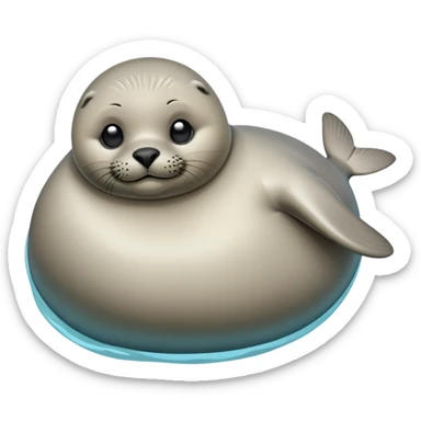 cinematic-seal-realistic-full-body-lounging-emoji,-plump-sleek-body-stretched,-short-smooth-fur-glinting-in-the-sea-breeze,-flippers-tucked-comfortably-beneath-its-body,-large-dark-eyes-filled-with-playful-curiosity sticker