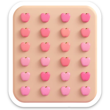 beige standard rectangular blister pack with rounded corners containing soft pastel pink round pills with score line in 3D Apple emoji style sticker