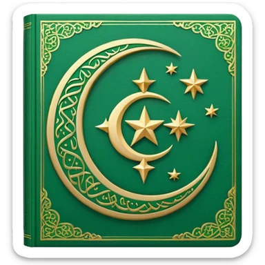 Closed Quran with the Islamic Symbol on it (moon and star) green from left to right sticker